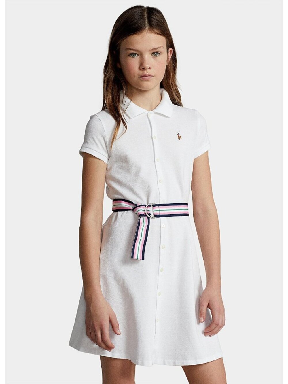 Polo Ralph Lauren Girls White Polo Dress Logo Embroidery Short Sleeves Classic